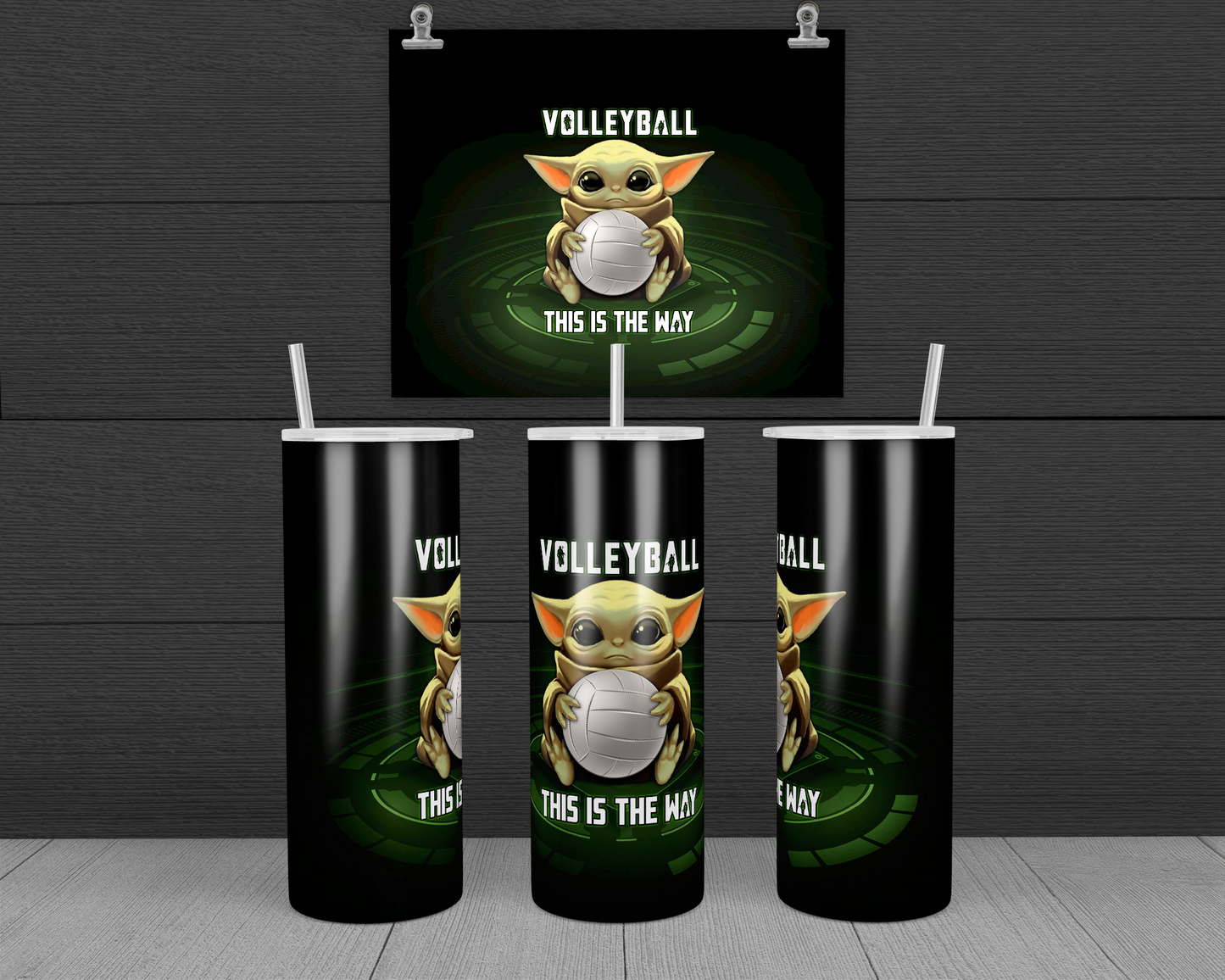Volleyball "This is the Way" 20oz & 30oz Skinny Tumbler Wrap | Baby Yoda PNG Sublimation Tumbler Template