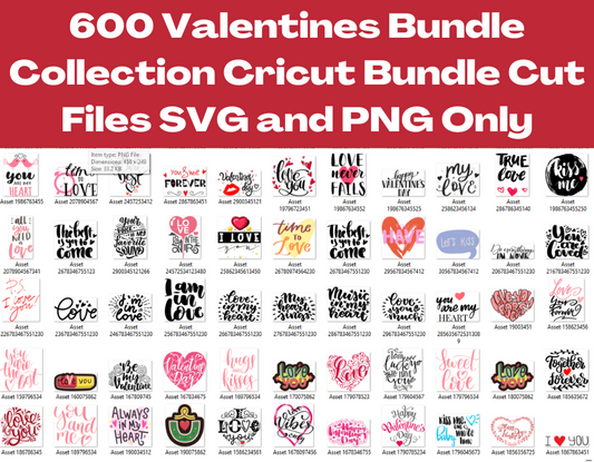 Valentines Day Bundle Collection Cricut Bundle Cut Files SVG and PNG Only| 600 High Quality PNG Files