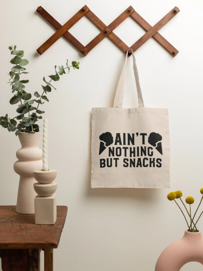 Ain't Nothing But Snacks | Tote BagRE-Usable "Ain't Nothing But Snacks" Tote Bag for Crafts, Shopping, Groceries, Books, Beach, Diaper Bag &amp; Much More, 15”x16”This tote bag is the perfect accessorWatchamaknJamaicanWatchaMaknJamaican