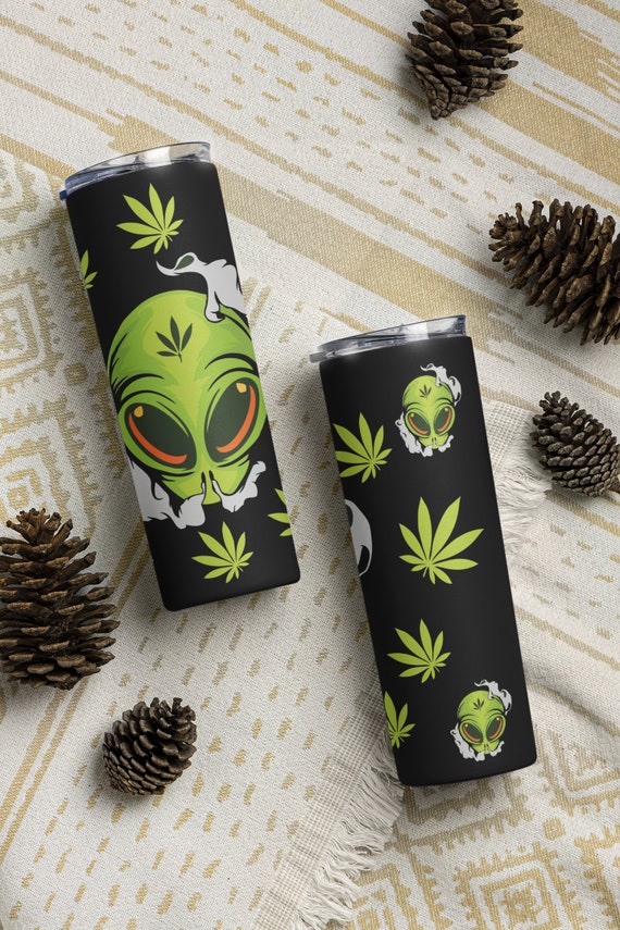 Weed Tumbler | Smoking Weed Alien 20oz & 30oz Skinny Tumbler Wrap | Alien Gift PNG Sublimation Tumbler Template |JPEG | Alien Tumbler Wrap - WatchaMaknJamaican