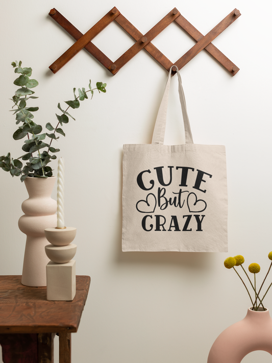 Cute But Crazy Canvas Tote Bag| Tote Bag - WatchaMaknJamaican